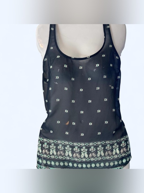 Tops - Old Navy Navy sheer tank top with green floral pattern M